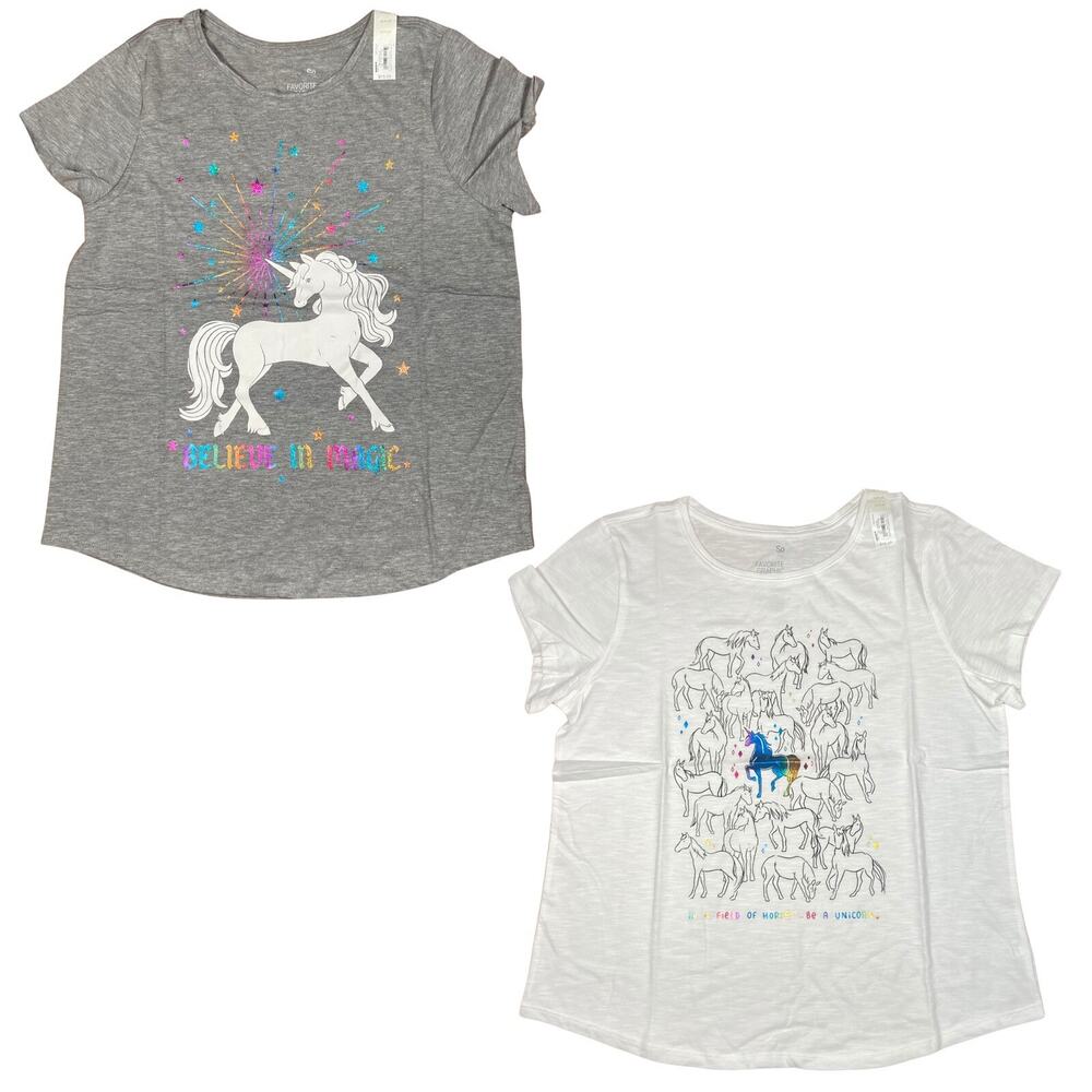 NWT 2 Piece So Favorite Graphic Kids Tee Shirt Girls Size 18 Plus Curved Hem